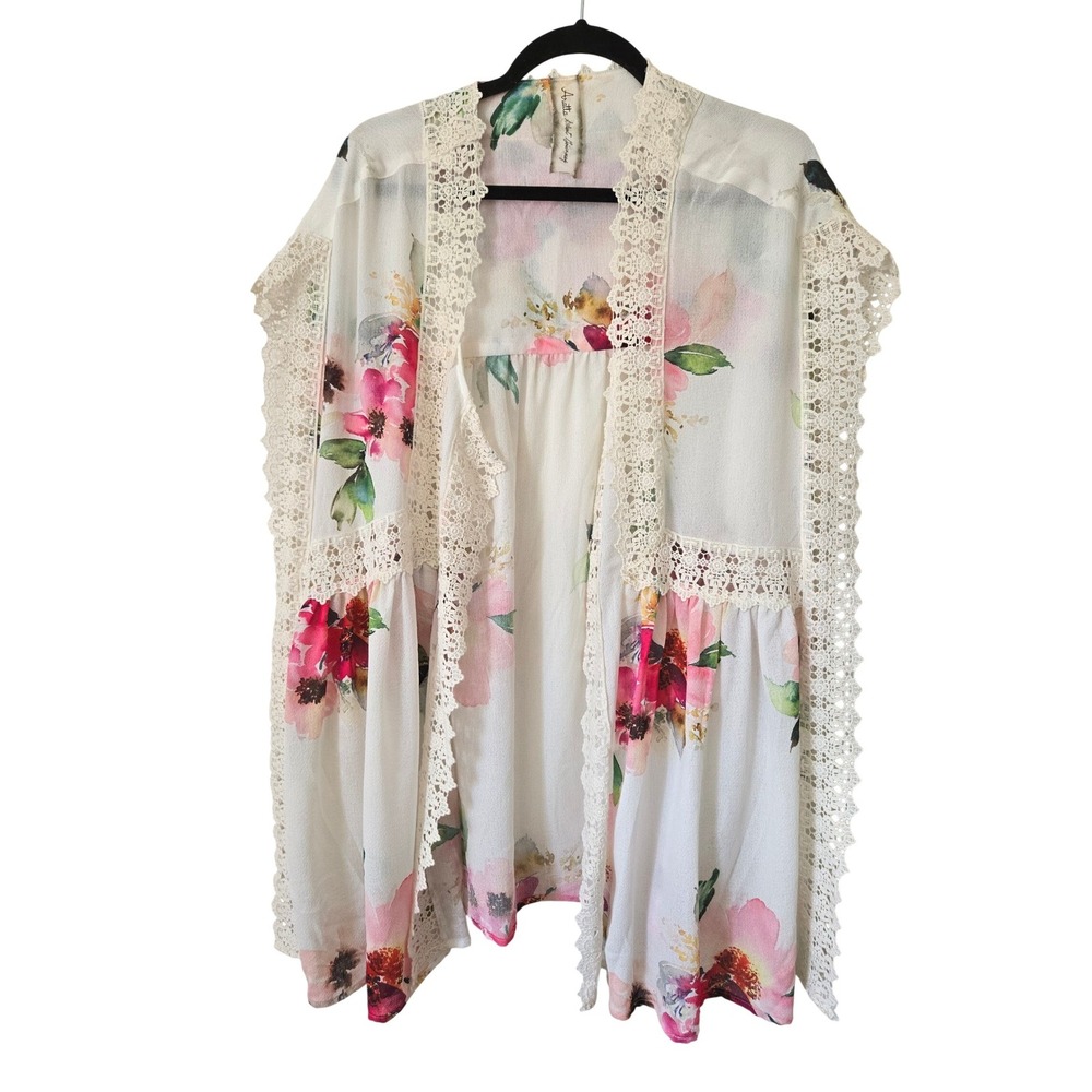 Aratta Silent Journey Womens OS Kimono Floral Crochet Lace Side Tie Cover-Up